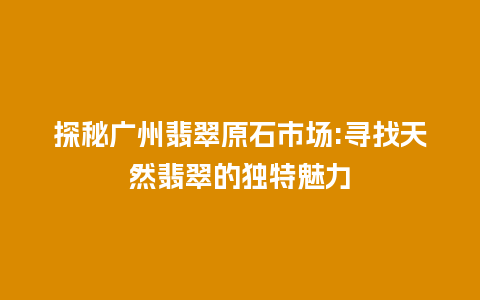 探秘广州翡翠原石市场:寻找天然翡翠的独特魅力