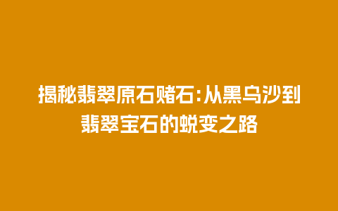 揭秘翡翠原石赌石:从黑乌沙到翡翠宝石的蜕变之路