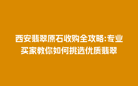 西安翡翠原石收购全攻略:专业买家教你如何挑选优质翡翠