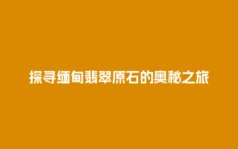 探寻缅甸翡翠原石的奥秘之旅