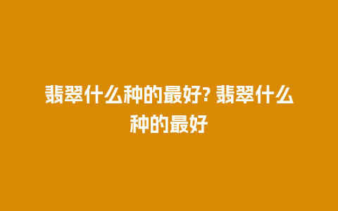 翡翠什么种的最好? 翡翠什么种的最好