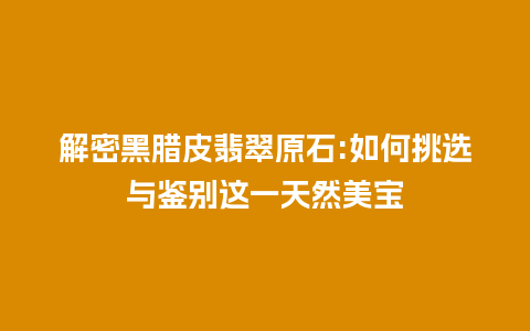 解密黑腊皮翡翠原石:如何挑选与鉴别这一天然美宝