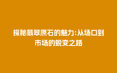 探秘翡翠原石的魅力:从场口到市场的蜕变之路