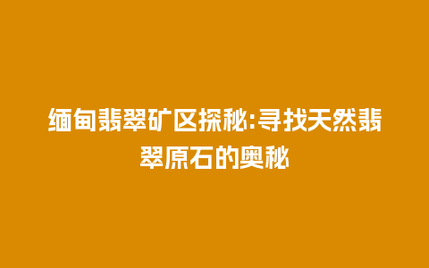 缅甸翡翠矿区探秘:寻找天然翡翠原石的奥秘