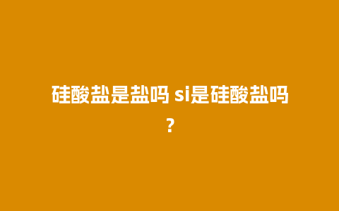 硅酸盐是盐吗 si是硅酸盐吗？