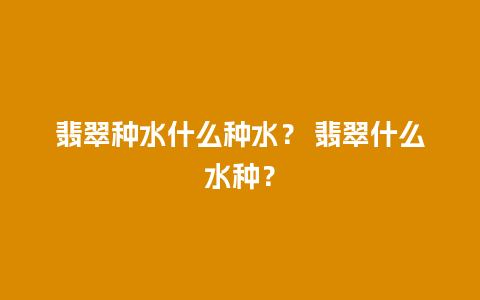 翡翠种水什么种水？ 翡翠什么水种？