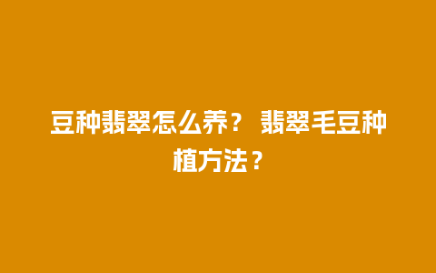 豆种翡翠怎么养？ 翡翠毛豆种植方法？