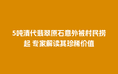 5吨清代翡翠原石意外被村民捞起 专家解读其珍稀价值