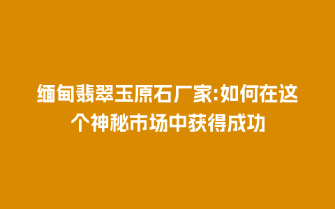 缅甸翡翠玉原石厂家:如何在这个神秘市场中获得成功