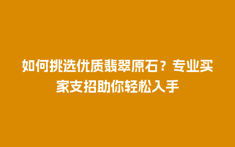 如何挑选优质翡翠原石？专业买家支招助你轻松入手