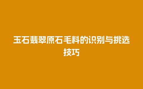 玉石翡翠原石毛料的识别与挑选技巧