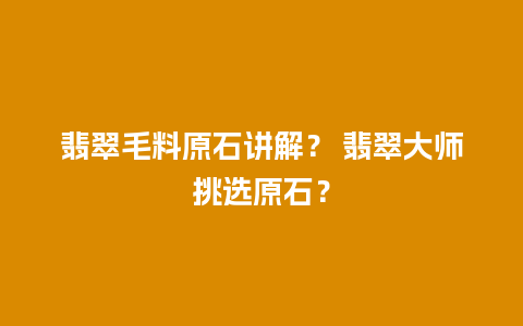 翡翠毛料原石讲解？ 翡翠大师挑选原石？