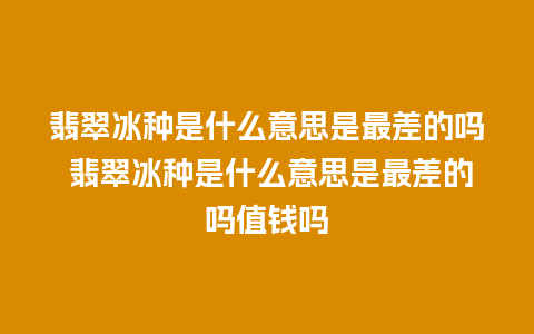 翡翠冰种是什么意思是最差的吗 翡翠冰种是什么意思是最差的吗值钱吗