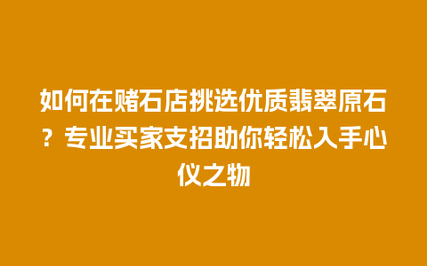 如何在赌石店挑选优质翡翠原石？专业买家支招助你轻松入手心仪之物