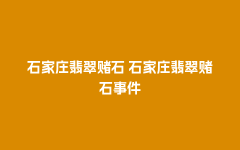 石家庄翡翠赌石 石家庄翡翠赌石事件