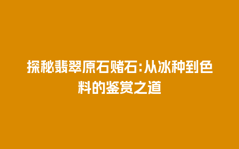 探秘翡翠原石赌石:从冰种到色料的鉴赏之道