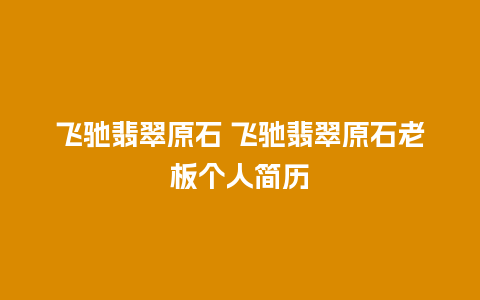 飞驰翡翠原石 飞驰翡翠原石老板个人简历