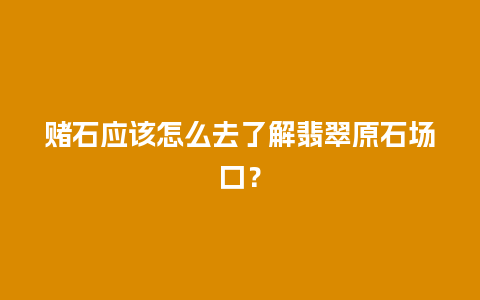 赌石应该怎么去了解翡翠原石场口？