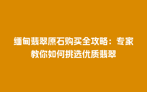 缅甸翡翠原石购买全攻略：专家教你如何挑选优质翡翠