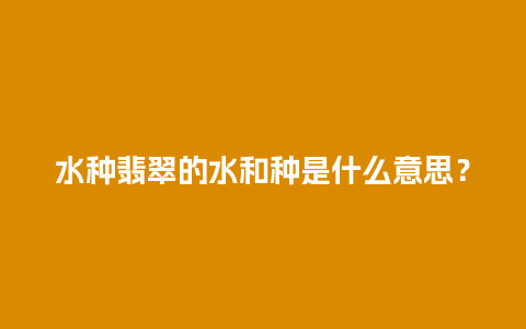 水种翡翠的水和种是什么意思？