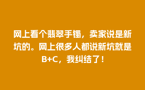 网上看个翡翠手镯，卖家说是新坑的。网上很多人都说新坑就是B+C，我纠结了！