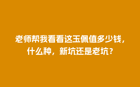 老师帮我看看这玉佩值多少钱，什么种，新坑还是老坑？