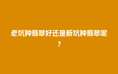 老坑种翡翠好还是新坑种翡翠呢？