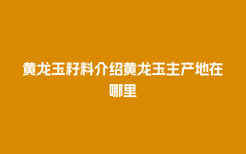 黄龙玉籽料介绍黄龙玉主产地在哪里