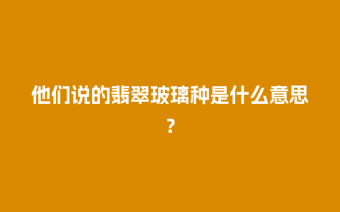 他们说的翡翠玻璃种是什么意思？