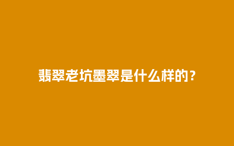 翡翠老坑墨翠是什么样的？
