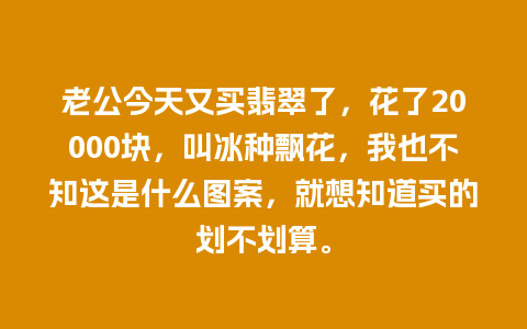 老公今天又买翡翠了，花了20000块，叫冰种飘花，我也不知这是什么图案，就想知道买的划不划算。