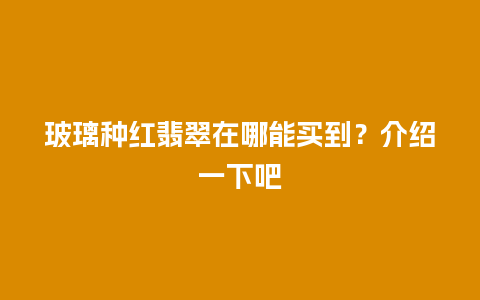 玻璃种红翡翠在哪能买到？介绍一下吧