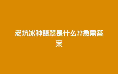 老坑冰种翡翠是什么??急需答案