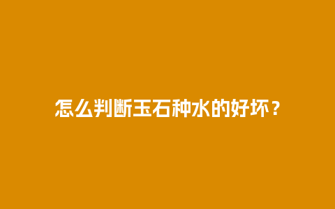 怎么判断玉石种水的好坏？