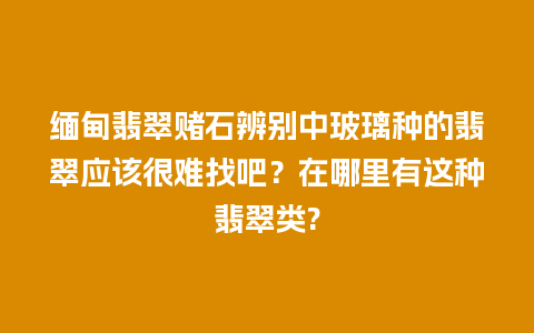 缅甸翡翠赌石辨别中玻璃种的翡翠应该很难找吧？在哪里有这种翡翠类?