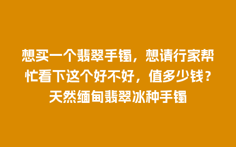 想买一个翡翠手镯，想请行家帮忙看下这个好不好，值多少钱？天然缅甸翡翠冰种手镯