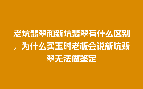 老坑翡翠和新坑翡翠有什么区别，为什么买玉时老板会说新坑翡翠无法做鉴定