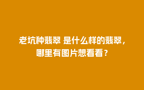 老坑种翡翠 是什么样的翡翠，哪里有图片想看看？