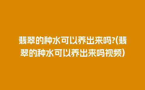 翡翠的种水可以养出来吗?(翡翠的种水可以养出来吗视频)