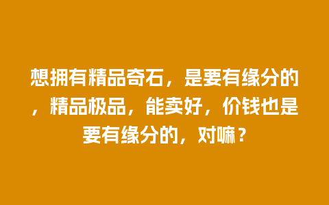 想拥有精品奇石，是要有缘分的，精品极品，能卖好，价钱也是要有缘分的，对嘛？