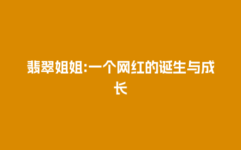 翡翠姐姐:一个网红的诞生与成长