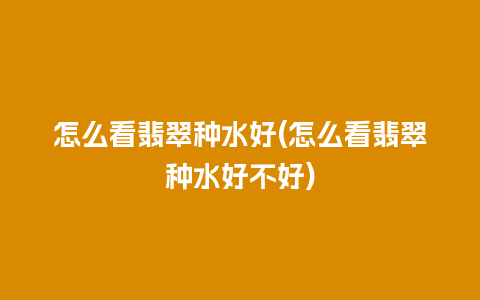 怎么看翡翠种水好(怎么看翡翠种水好不好)