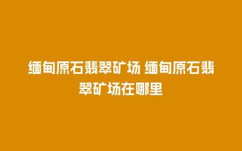 缅甸原石翡翠矿场 缅甸原石翡翠矿场在哪里