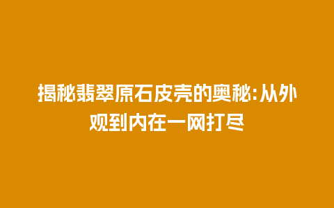 揭秘翡翠原石皮壳的奥秘:从外观到内在一网打尽