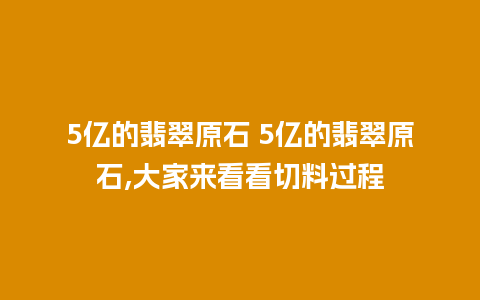 5亿的翡翠原石 5亿的翡翠原石,大家来看看切料过程