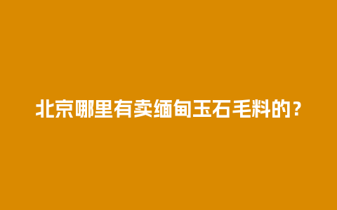 北京哪里有卖缅甸玉石毛料的？