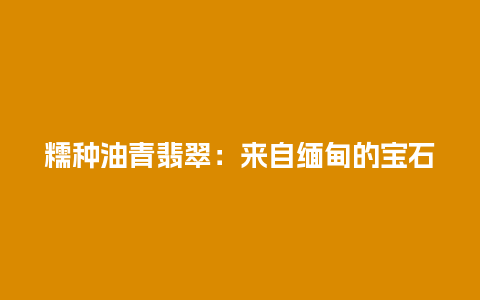 糯种油青翡翠：来自缅甸的宝石