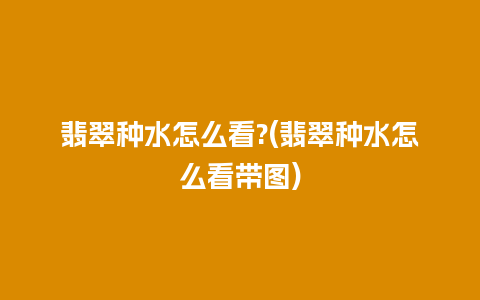 翡翠种水怎么看?(翡翠种水怎么看带图)