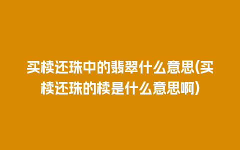 买椟还珠中的翡翠什么意思(买椟还珠的椟是什么意思啊)