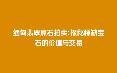 缅甸翡翠原石拍卖:探秘稀缺宝石的价值与交易